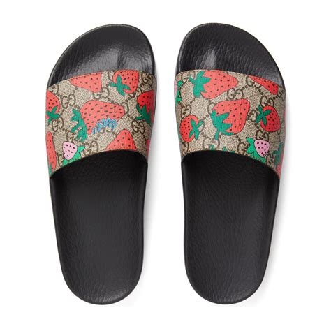 gucci slides black gg|Gucci slides with strawberry.